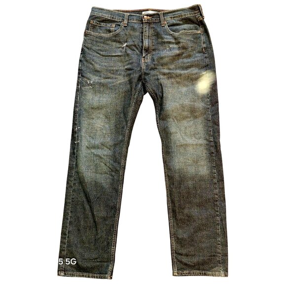 Mens Signature Levi Strauss & Co. Straight Fit Distressed Blue Denim Jeans Sz 36 - Picture 1 of 11
